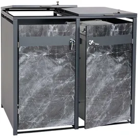 Proregal Mülltonnenbox 2er 117x132x80cm Anthrazit Marmor-Optik dunkel
