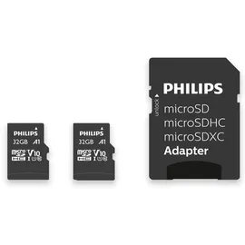 Philips Ultra Speed Micro SDHC Card 2x 32 GB + SD Adapter UHS-I U1, Lesegeschwindigkeit bis zu 80 MB/s, A1 Fast App Performance, V10, Speicherkarte für Smartphones, Tablet,PC,Card Reader,Full HD Video