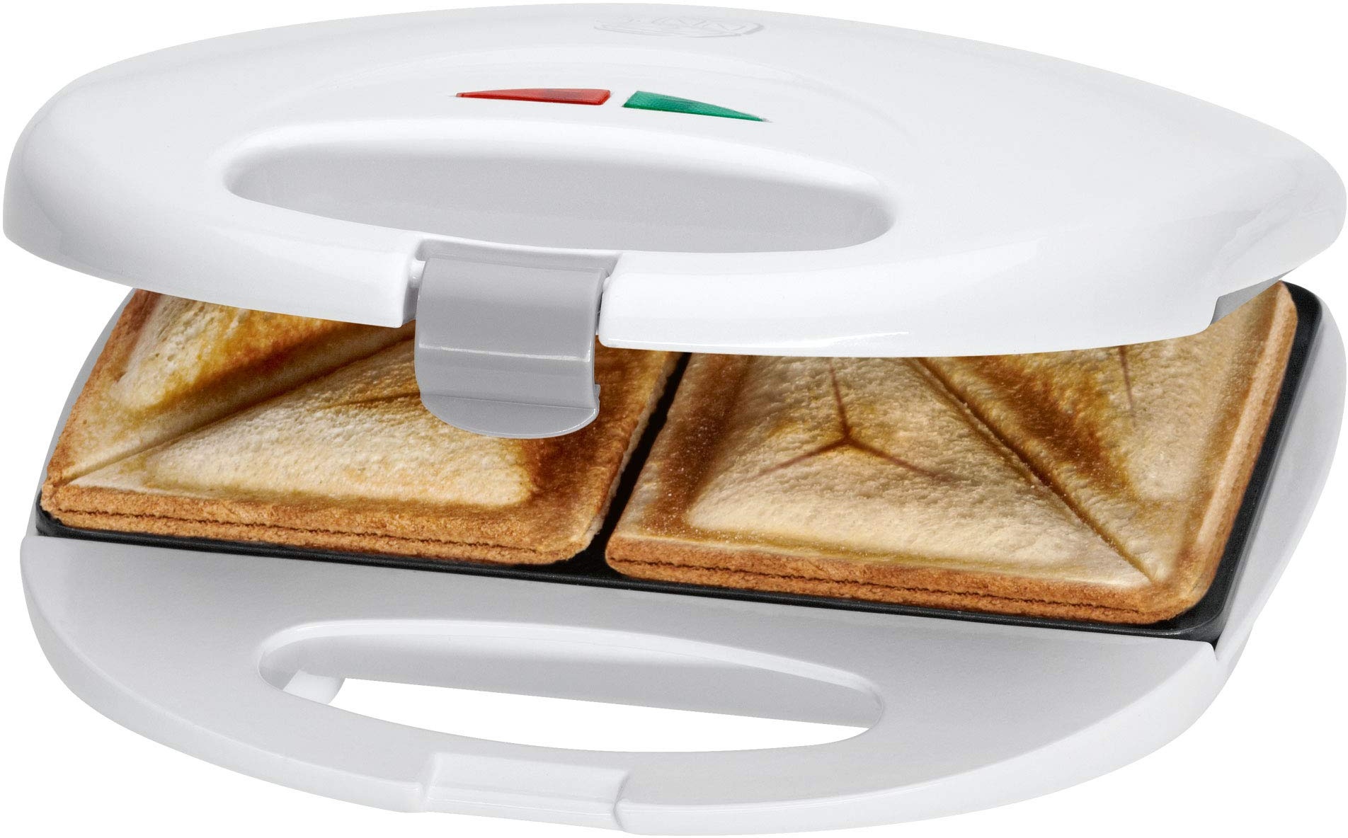 Clatronic Sandwichmaker mit dreieckigen Sandwichplatten | Sandwichtoaster mit automatischem Temperaturregler & Antihaftbeschichtung | Sandwich Maker mit Verriegelungssystem | ST 3477 weiß