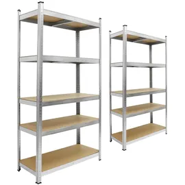 ECD Germany 2er Set Werkstattregal Schwerlastregal 170x70x30 cm bis 350kg belastbar verzinktes Metall 5 Mdf-platten höhenverstellbar Lagerregal Steckregal