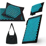 4FIZJO Akupressurmatte & Kissen ECO, 68x42x2 cm, mit Tragetasche, Umweltfreundliche Materialien, 6750 Stacheln, Massagematte für bessere Durchblutung, Muskeln Entspannung, Farbe: Schwarz und Blau