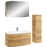 Saphir Badmöbel-Set »Cassca Sprint 3-teilig Mineralmarmor-Waschtisch mit LED-Spiegelschrank«, (4 St.), braun