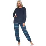 Normann Damen Frottee Schlafanzug lang mit Bündchen - Hose gestreift - auch in Übergrößen, Farbe:jeansmelange, Größe:40-42 - 40-42