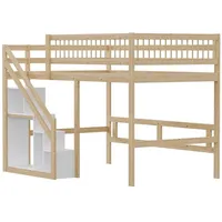 XDOVET Massivholzbett 140*200, Treppe mit Stauschrank, hohes Geländer, Kinderbett,