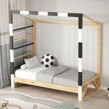 ML-Design Kinderbett Fußballtor 70 x 140 cm Kiefer schwarz-weiß