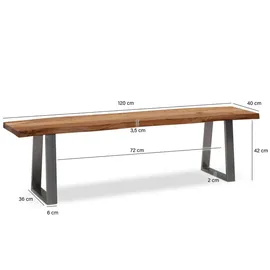 KADIMA DESIGN Esszimmerbank 120x40x45,5 cm Massivholz / Metall mit | Gr.: 120 x 40 x 46 cm