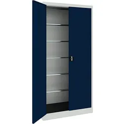 mauser Stahlschrank BF 4 PLE  - 7035/5003 lichtgrau, saphirblau 95,0 x 42,0 x 195,0 cm, aufgebaut