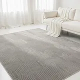 Interiyou Teppich Wohnzimmer Cannes - 160x230 cm Grau - Für Schlafzimmer, Esszimmer, Kinderzimmer - Kurzflorteppich skandinavisches Boho Muster - Hoch-Tief Effekt - Flach mit Geometrischem Muster