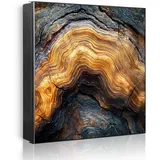 Banjado Großer Schlüsselkasten Metall 30x30cm Schwarz Scharnier Rechts 32 Haken Beschreibbar Magnetisch Motiv Holz Gemasert Fluss Gold