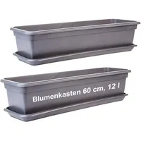 2friends Balkon Blumenkasten Set 60cm, 2er-Pack, mit Untersetzer, Kunststoff,