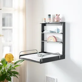 roba Wandwickelregal roba Style grau - Klappbar & platzsparendes Wickelregal zur Wandmontage - Wickeltisch mit 2 Ablagefächer - Holz anthrazit