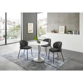 Stolkom Esstisch Weiß, Metall, Keramik, rund Säule, 90x75x90 cm, Esszimmer, Tische, Esstische, Esstische rund