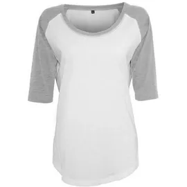 Build Your Brand Ladies 3/4 Contrast Raglan Tee M,White Heather