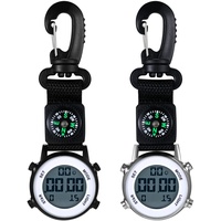 JewelryWe 2pcs Karabineruhr Digital Clip on Quarzuhr Karabiner Taschenuhr mit Leuchtendem Zifferblatt Kalender Wecker Kompass, FOB Uhr für Ärzte Krankenschwestern Sanitäter Köche Sport Unisex