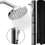 Jopassy 60 L Solardusche Gartenduschen mit Handbrause、integriertem Fußdusche runder Duschkopf inkl. Montagematerial & Abdeckhaube Silber - Silber