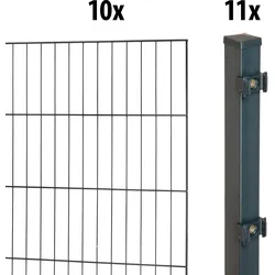 Einstabmattenzaun GARDEN 'N' MORE "Standard", grau (anthrazit), H:50cm L:20cm, Stahl, Kunststoff, Zaunelemente, 10 Elemente für 20 m, L: 200 cm, mit 11 Pfosten