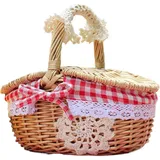 Picknickkorb mit geteiltem Deckel 9,8 x 7,1 x 5,5 Zoll Weidenpicknickkorb mit kariertem Innenfutter und Griff aus gewebter Spitze Tragbare Outdoor-Picknickkörbe Weidenkorb mit Innenfutter Picknick