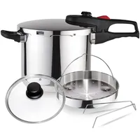 Magefesa Practika Plus - Exklusives Set Schnellkochtopf 6L + Korb + Glasdeckel, Edelstahl 18/10, Drucksensor, Induktion