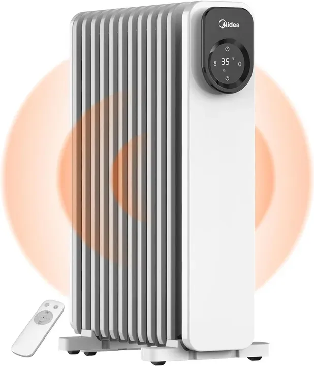 Midea NY2009-24UR Ölradiator 2000 W, tragbares Elektroheizgerät mit Fernbedienung, LED-Touchpanel und Thermostat, 4 Heizmodi, Überhitzungs- und Neigungsschutz
