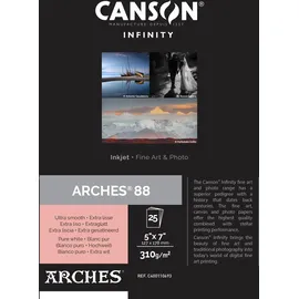 Canson Infinity Arches 88 Tintenstrahlpapier, ultraglatt, reinweiß, matt, 310 g/m2, 12,7 x 17,8 cm, 25 Blatt