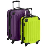 HAUPTSTADTKOFFER - Alex - 2er Koffer-Set Hartschale glänzend, 65 cm + 55 cm, 74 Liter + 42 Liter, Aubergine-Apfelgruen