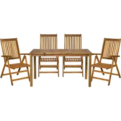 Möbilia 5-tlg. Garten-Sitzgruppe | 1 Tisch, 4 Stühle | klapp- und verstellbar | Akazie-Holz natur | 31020019 | Serie GARTEN