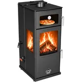 Babas Gold Plus Hybridofen Pellets und Holz Kombiofen Kaminofen mit Backfach Panorama 12 kW Schwarz Holzofen Holz Ofen Kamin