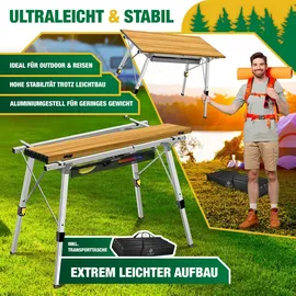 Kesser KESSER® Campingtisch faltbar Klapptisch mit Aluminiumrahmen Aufrollbare Tischplatte Falttisch klappbar inkl. Tragetasche mit Trageband & Netztasche, Holz-Optik