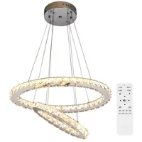 LETGOSPT Deckenleuchte LED Kristall Deckenlampe Dimmbar Hängelampe Pendelleuchte Oval Design, LED fest integriert, kaltweiß, neutralweiß, warmweiß, 36W,Zwei Ringe,Höhenverstellbar,für Wohnzimmer Schlafzimmer