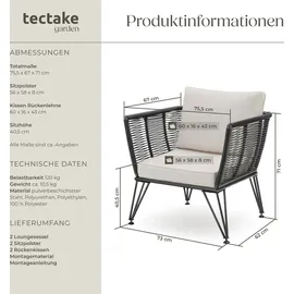 Tectake Garten-Loungesessel Sundo rundes Polyrattan im Rope-Design