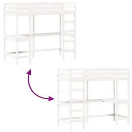 vidaXL Hochbett mit Schreibtisch 75 x 190 cm Kiefer massiv weiß