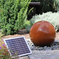 CLGarden Cortenstahl Kugelbrunnen mit Solar Akku Pumpe für außen Garten Rost Brunnen Kugel