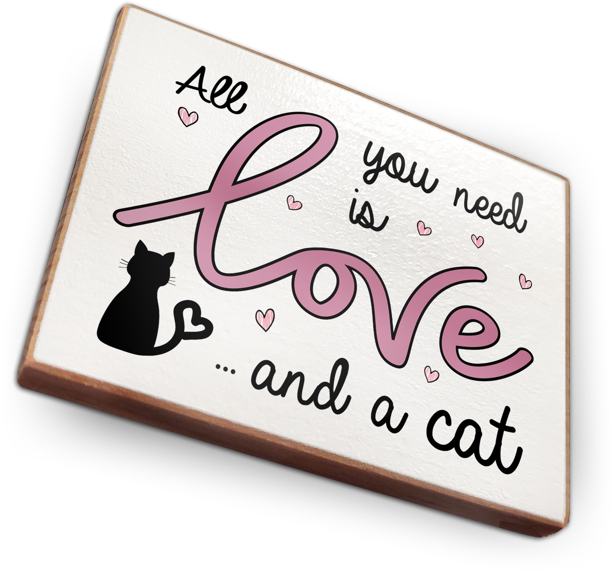 Kühlschrankmagnet mit Spruch | Handmade aus Buchenholz als tolle Geschenkidee | (All You Need is Love and a cat)