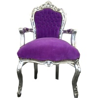 Casa Padrino Barock Esszimmer Stuhl Lila / Silber mit Armlehnen - Möbel Barock