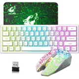 Gaming Set Kabellos Beleuchtet, 61 Tasten Regenbogen 3800mAh Wederaufladbare Mechanische Feel Tastatur, 2400 DPI Regenbogenlicht-LED 6 Tasten Maus