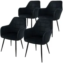 ECD Germany 4er Esszimmerstühle Wohnzimmerstühle Stuhl aus Samt Küchenstuhl Set Schwarz