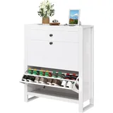 YITAHOME Schmaler Schuhschrank mit 2 Schubladen, Schuhschrank Hochglanz, Schuhaufbewahrung Organizer für Flur, Wohnzimmer, Schlafzimmer, 83 x 25 x 98 cm, Weiß