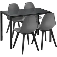 [en.casa] Esstisch Stathelle 105x60x75 cm Schwarz Glasplatte 4 Stühle