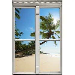 Wandsticker QUEENCE "Palmenstrand", bunt, T:0,1cm, Wandtattoos, Wandsticker, Wandbild, selbstklebend, 3D, Fenster