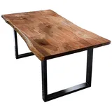 KAWOLA Esstisch LORE 160x85cm massiv mit Baumkante Nussbaumfarben Fuß schwarz