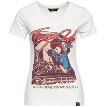 Queen Kerosin Kurzarm T-Shirt mit trendigem V-Ausschnitt Tune Up in offwhite | L