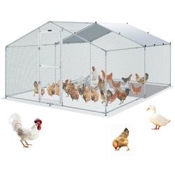 VEVOR Hühnerstall, 4 x 3 x 2 m Hühnerhaus Freilaufgehege mit Sonnenschutzdach PE-Plane, Stahl Kleintierstall Hühnerhaus Dach Geflügelstall Hühnerkäfig für Hühner, Enten, Gänse, Kaninchenn usw.