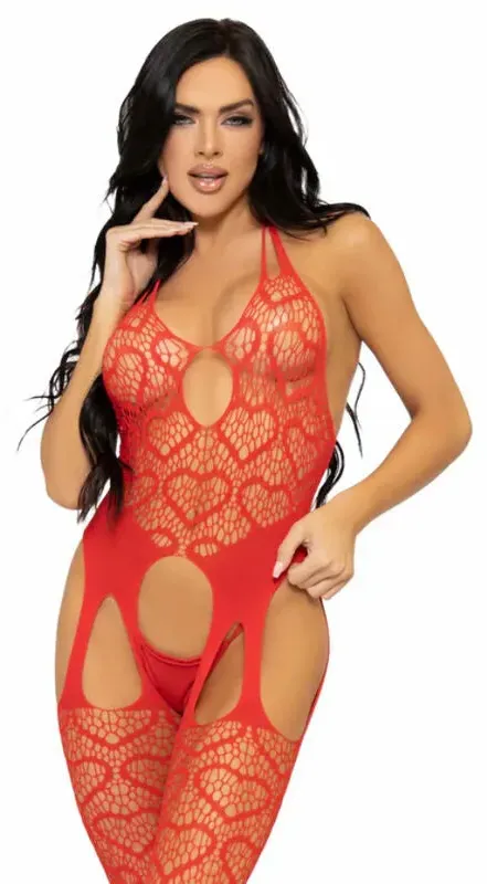 LEG AVENUE  Netz Suspender Bodystocking One Size - Rot / ONE SIZE