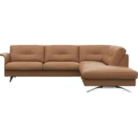 flexlux Ecksofa FLEXLUX "Glow, super bequem durch hochwertigem Sitzaufbau mit Federkern, L-Form", braun (modern cognac braun), B:268cm H:81cm T:224cm, 100% Echteder, Sofas, Ecksofa, Skandinavisches Design, In hochwertiger Verarbeitung
