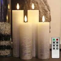 Fanna 4 flammenlose LED Wachskerzen Adventskerzen Silber Rustik-Design mit Fernbedienung und Timerfunktion, inkl. Batterien