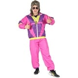 Foxxeo 80er Jahre Kostüm für Erwachsene Premium 80s Trainingsanzug Assianzug Assi - Herren Größe S-XXXXL - Fasching Karneval Anzug, Farbe Pink-lila-gelb, Größe: XL