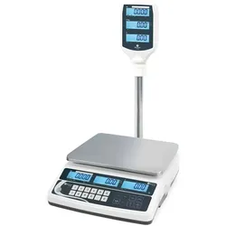Handelsübliche Waage Gewicht-Preis-Menge 30kg mit POS für die Gastronomie. Küchenwaage für Bars, Restaurants, Metzgereien und Feinkostläden.