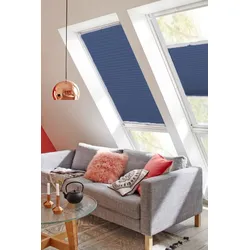 Dachfensterplissee SUNLINES "StartUp Style Honeycomb VD", blau (blau, weiß), B:61,3cm H:121,5cm, Obermaterial: 100% Polyester, Plissees, mit Führungsschienen