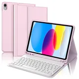 IVEOPPE Tastatur iPad 10. Generation, iPad 10 Hülle mit Tastatur 10,9 Zoll 2022, Magnetisch Abnehmbare Bluetooth QWERTZ Hülle Tastatur für iPad 10 Generation, Rose Gold