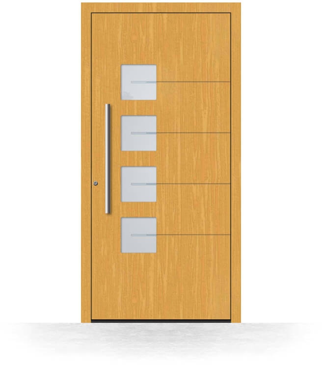 Haustür Holz, Fichtenholz, Fichte Hell 110, 85 x 185 cm, Glasausschnitte, nach innen öffnend, Modell Gelsenkirchen, individuell konfigurieren